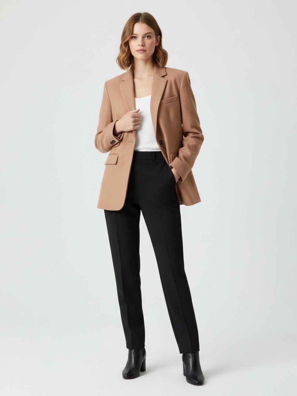 Missguided | Tan minimalist soft blazer one button jacket size 4